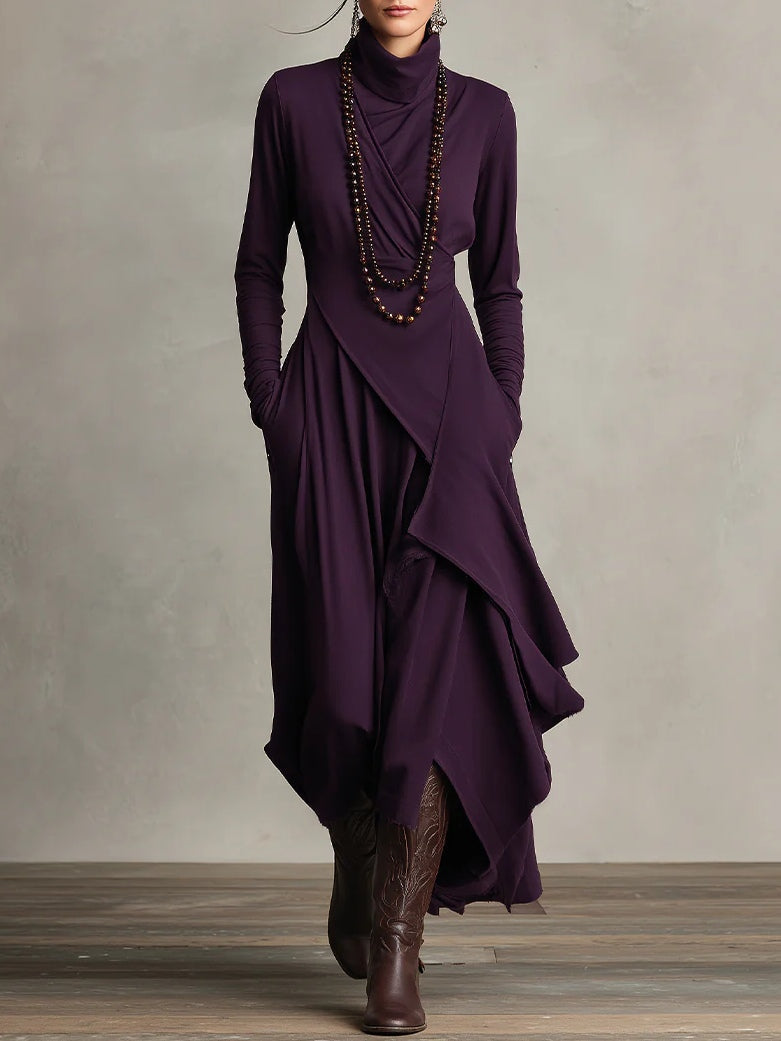 Genevieve | Turtleneck Maxi Dress with Flowing Drape
