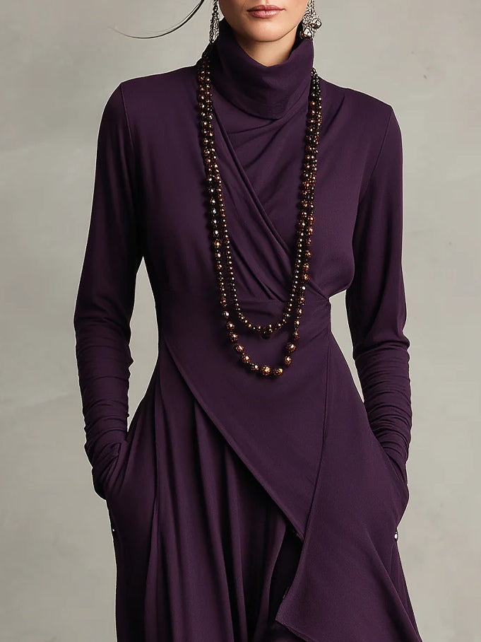 Genevieve | Turtleneck Maxi Dress with Flowing Drape