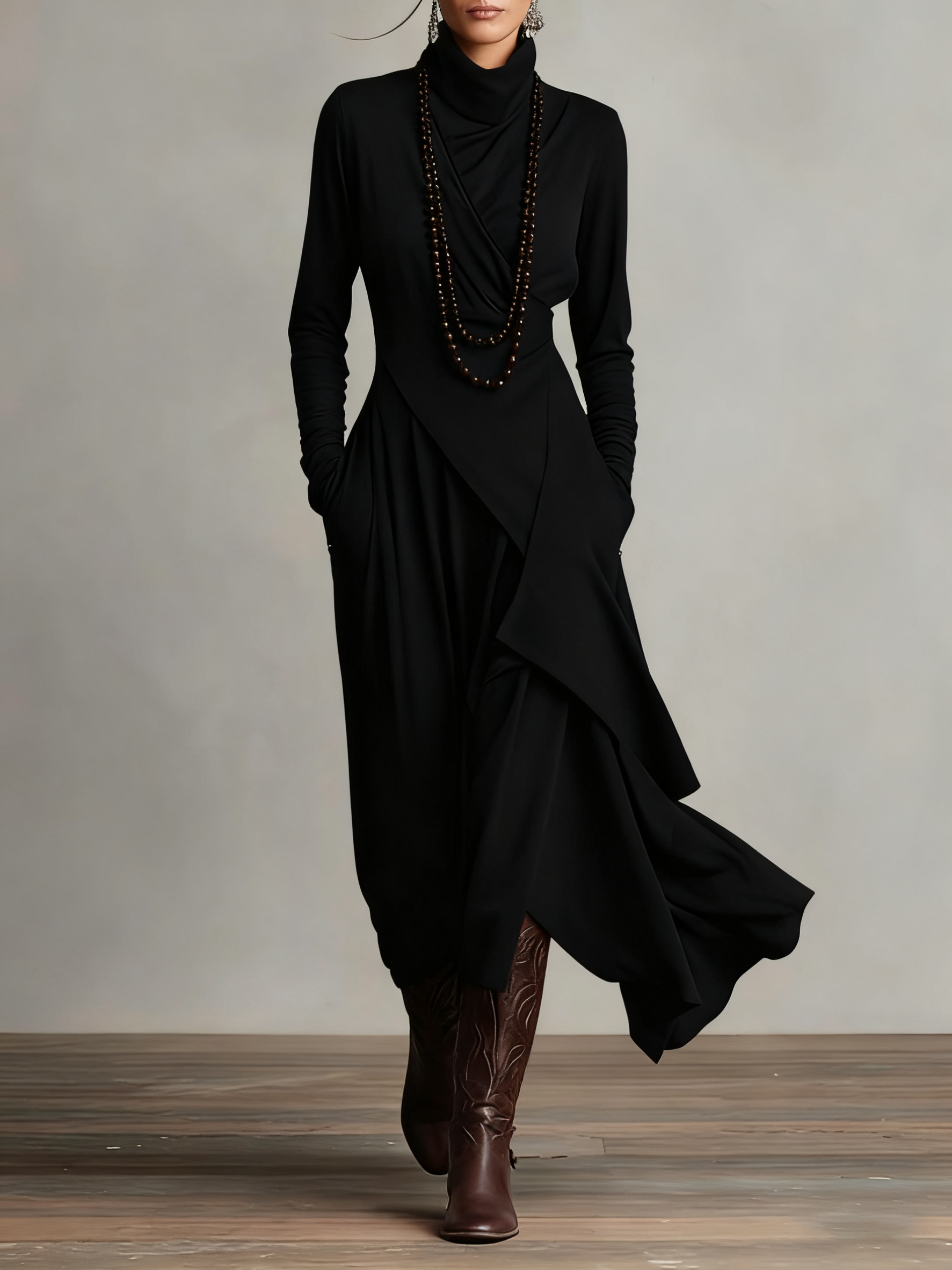Genevieve | Turtleneck Maxi Dress with Flowing Drape