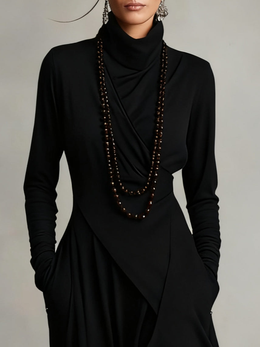 Genevieve | Turtleneck Maxi Dress with Flowing Drape