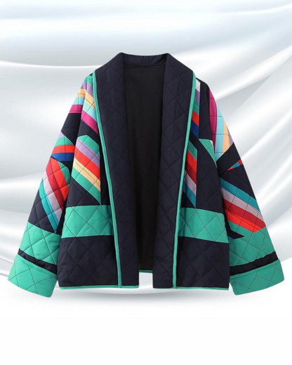 Aria | Retro Patchwork Oversized Open-Front Coat