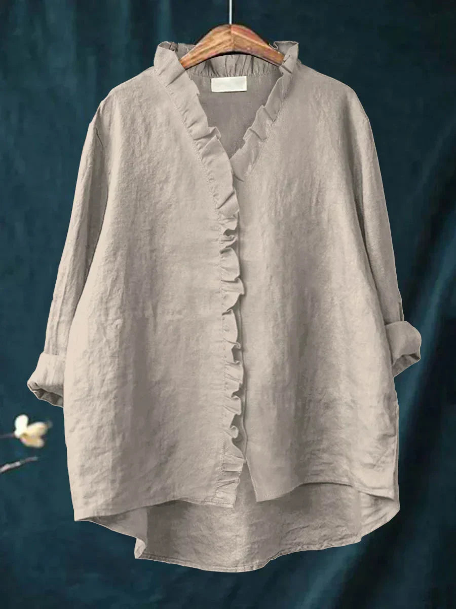 Lily | Cotton and Linen Ruffle Shirt