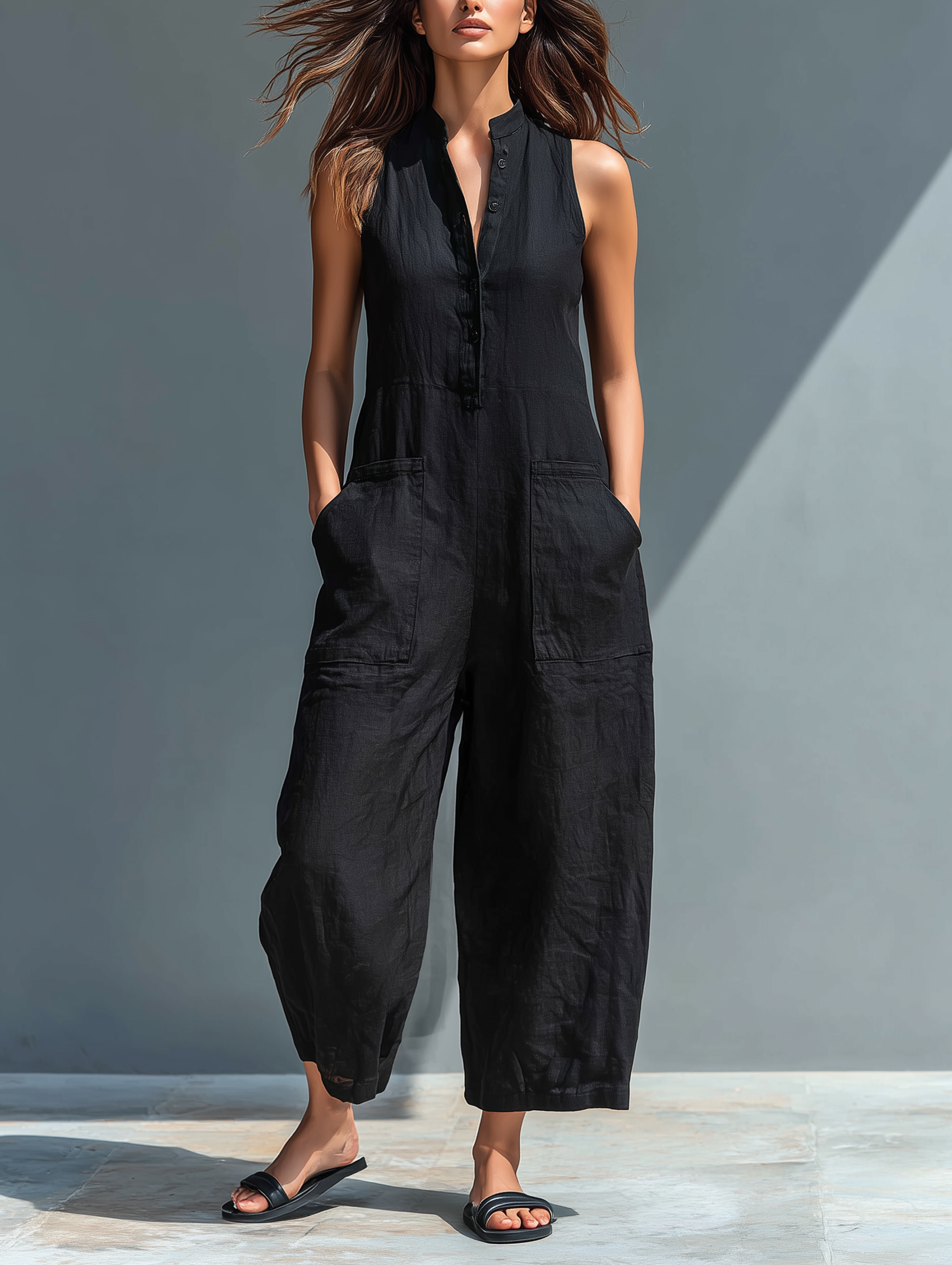 Marceline | Sleeveless Barrel-Leg Jumpsuit with Stand Collar