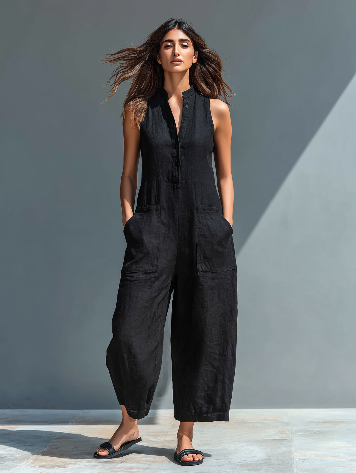 Marceline | Sleeveless Barrel-Leg Jumpsuit with Stand Collar