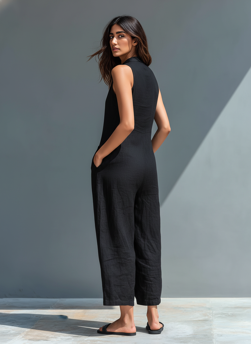 Marceline | Sleeveless Barrel-Leg Jumpsuit with Stand Collar