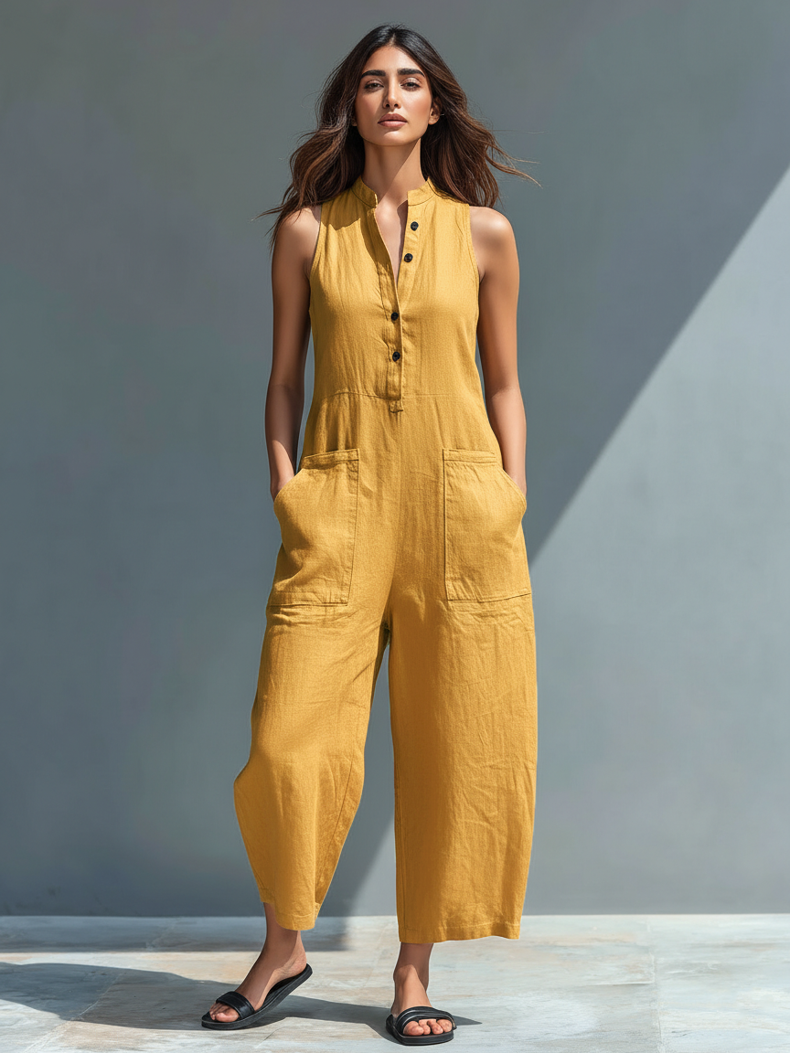 Marceline | Sleeveless Barrel-Leg Jumpsuit with Stand Collar