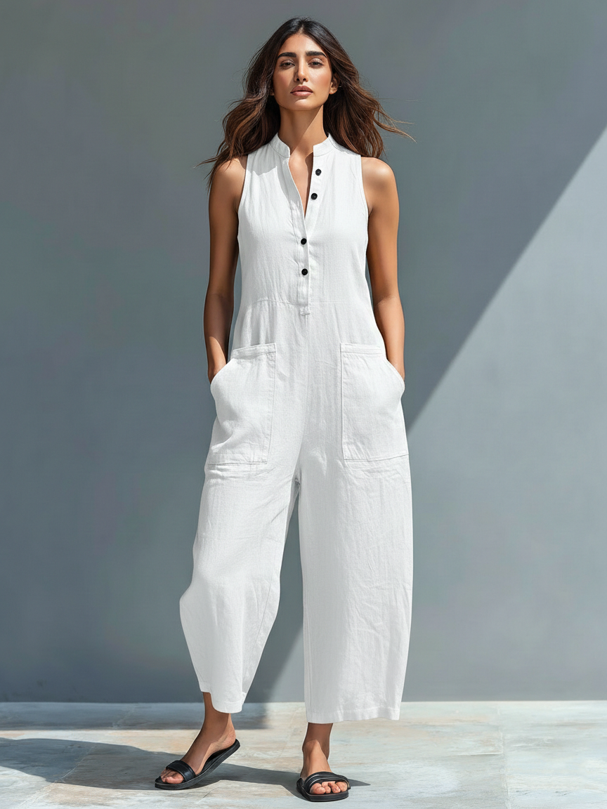 Marceline | Sleeveless Barrel-Leg Jumpsuit with Stand Collar
