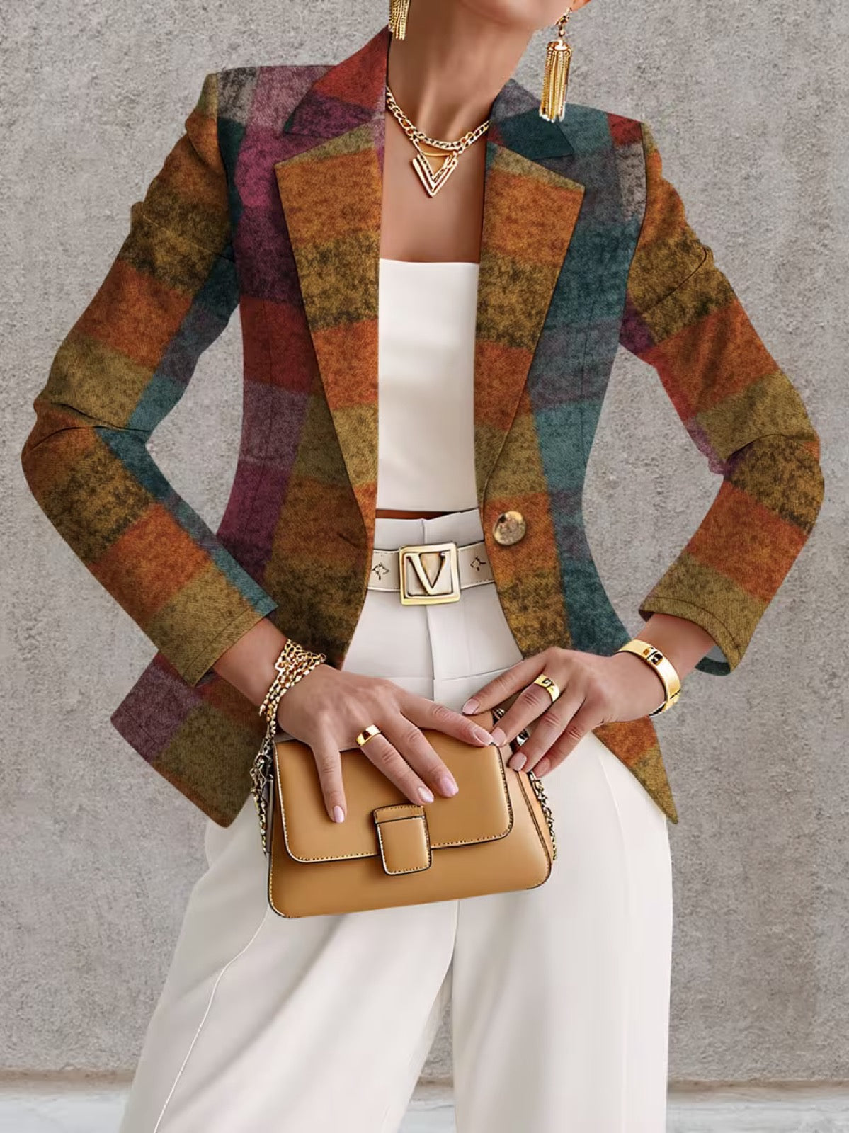 Amandine | Autumn Plaid Single-Button Blazer