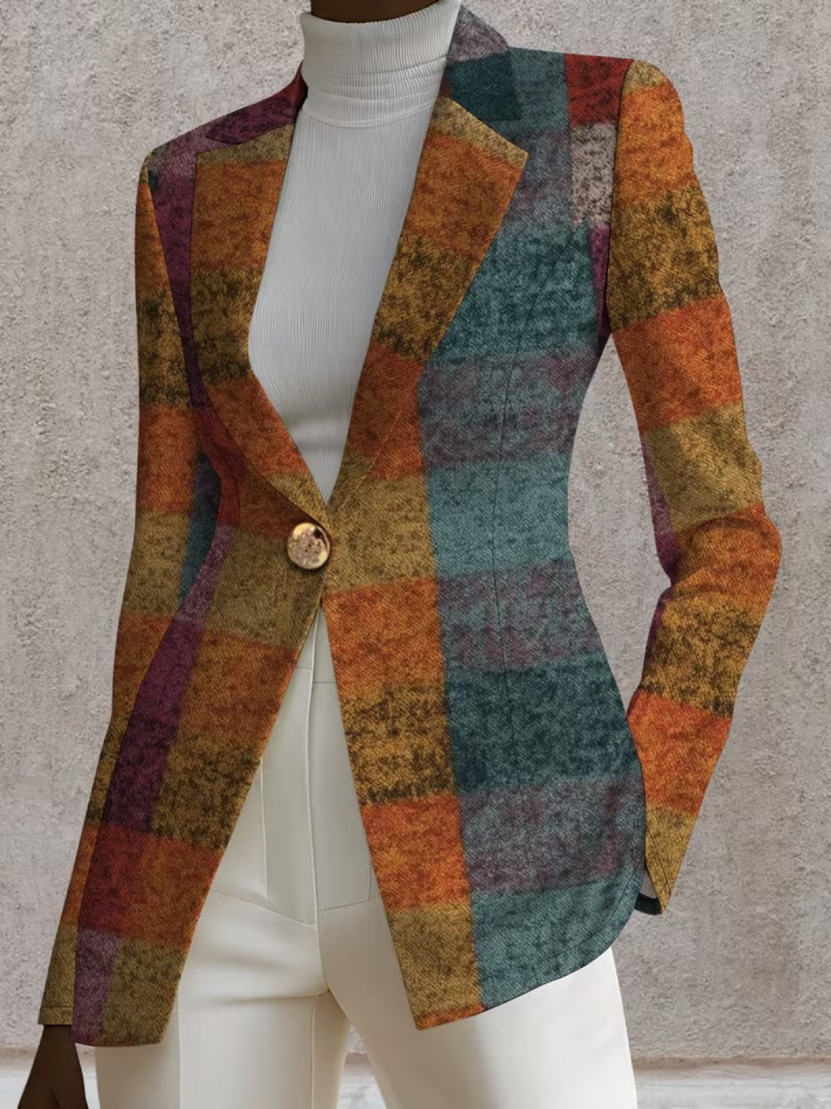 Amandine | Autumn Plaid Single-Button Blazer