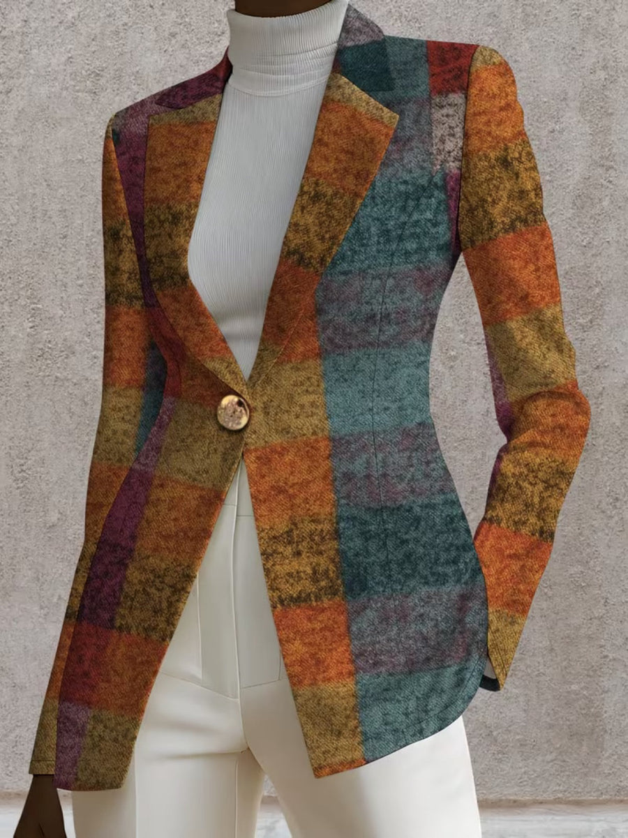 Amandine | Autumn Plaid Single-Button Blazer