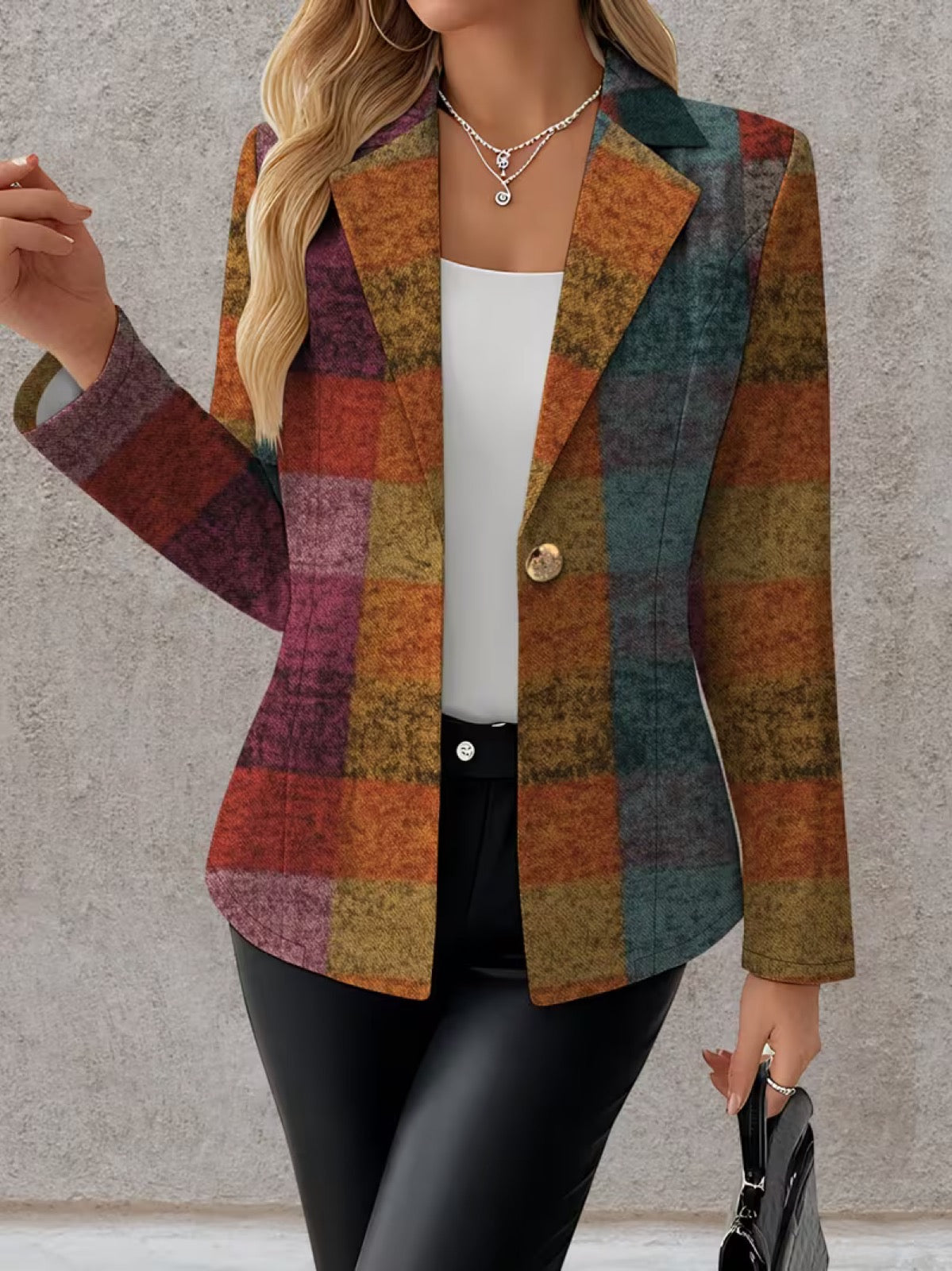 Amandine | Autumn Plaid Single-Button Blazer