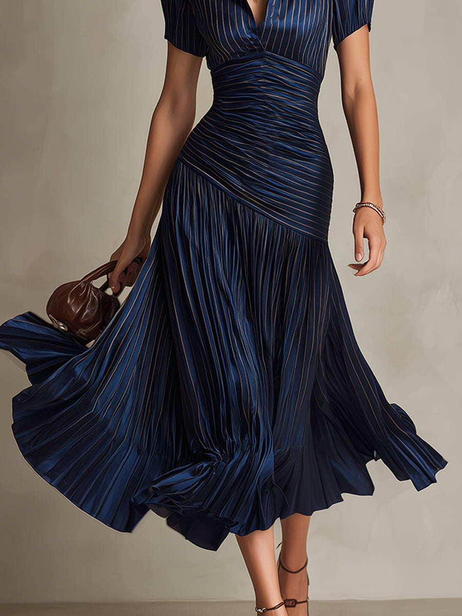 Agatha | Retro Striped Satin Midi Dress