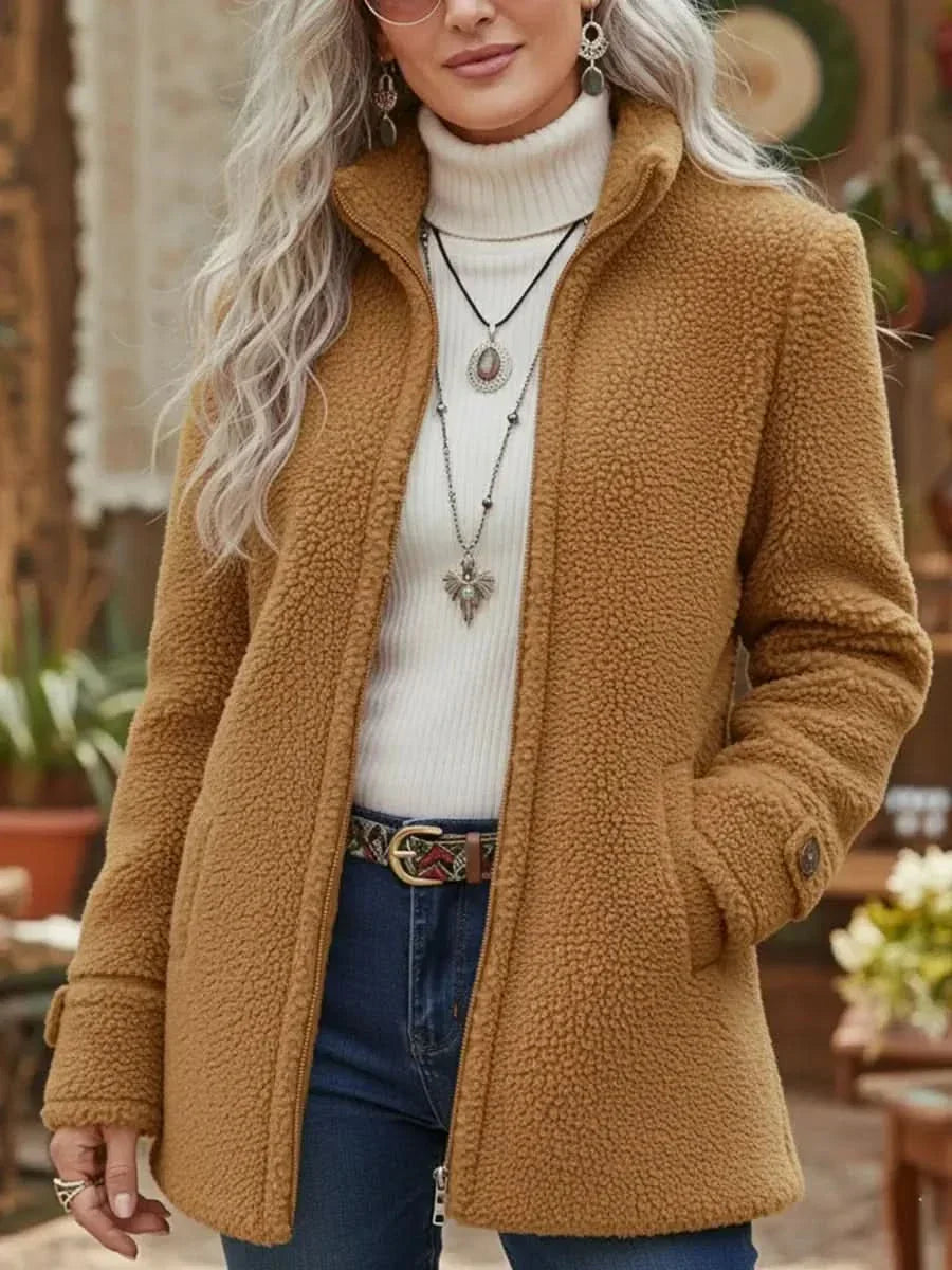 Sophia | Lambswool-Feel Full-Zip Jacket with Stand Collar