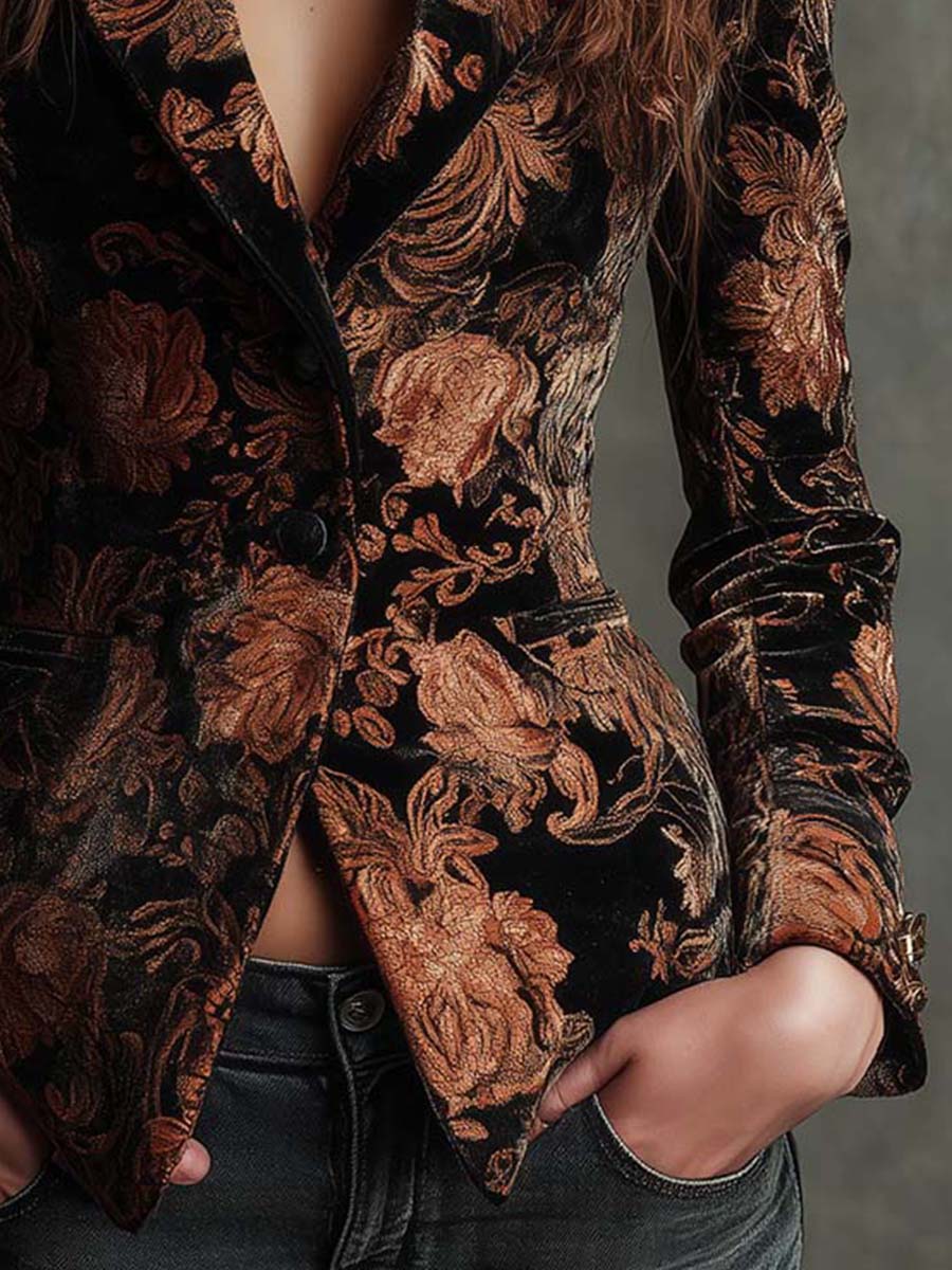 Arabella | Black and Bronze Floral Tailored Blazer