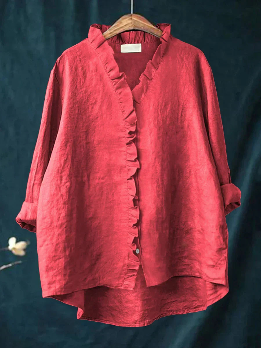 Lily | Cotton and Linen Ruffle Shirt
