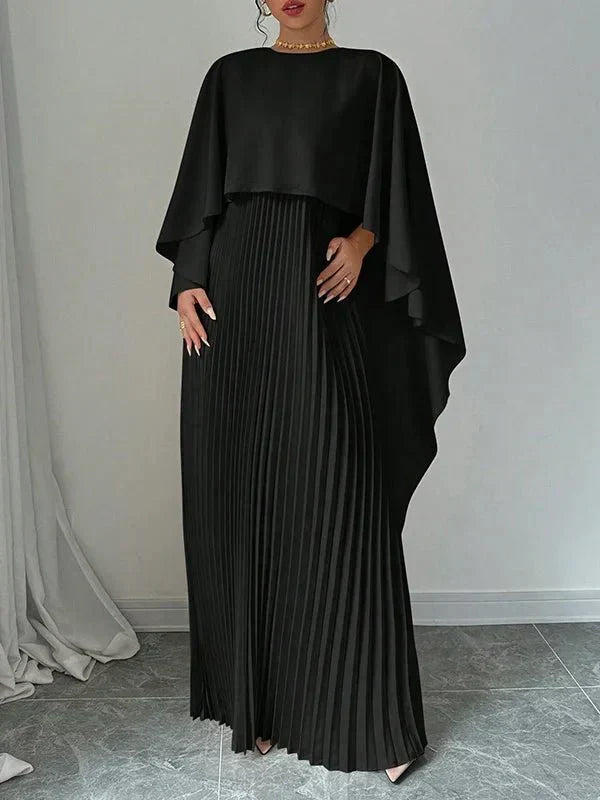 Maravelle | Elegant Pleated Cape Maxi Dress