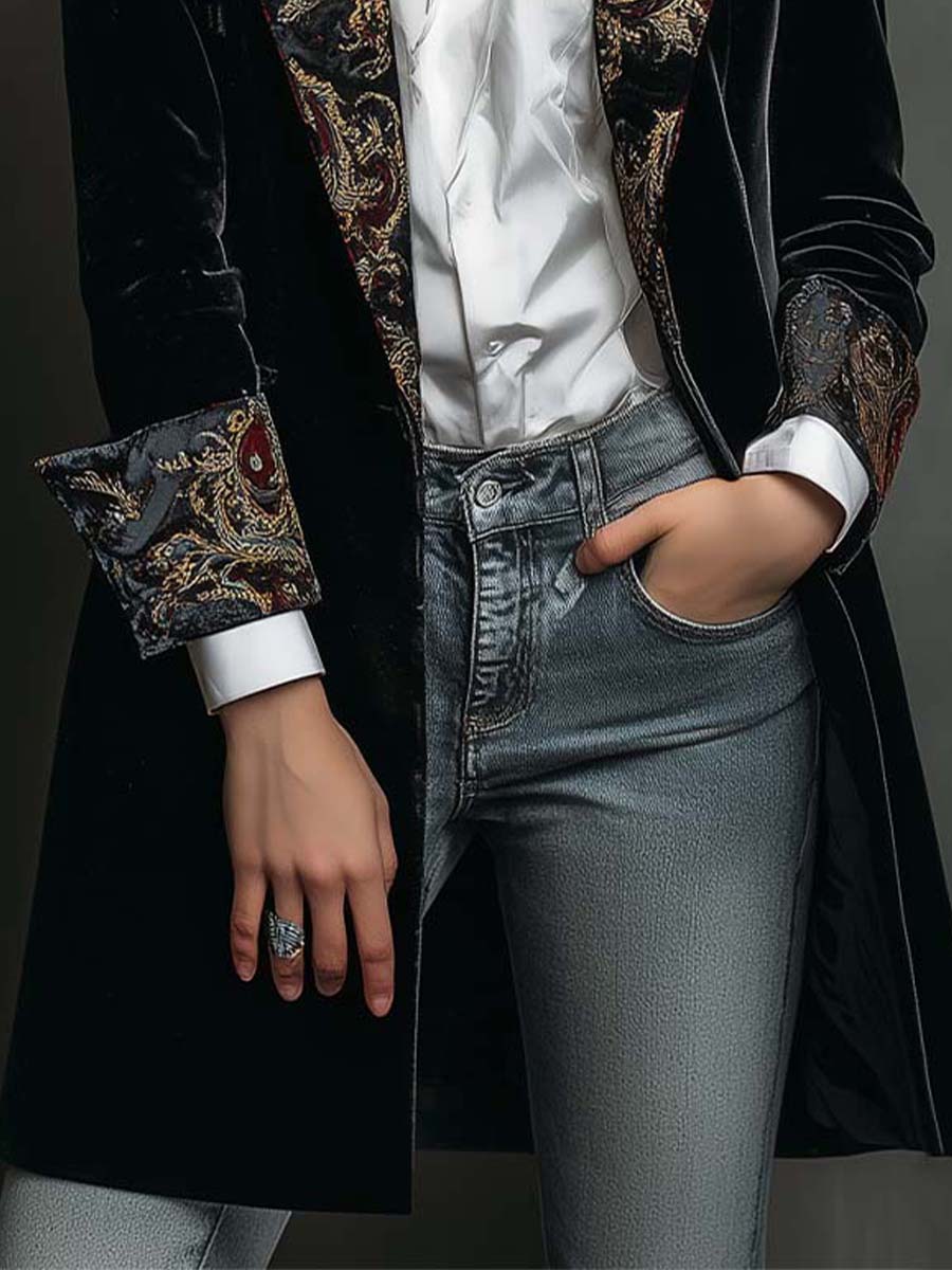Verity | Black Baroque Lapel Single-Breasted Blazer