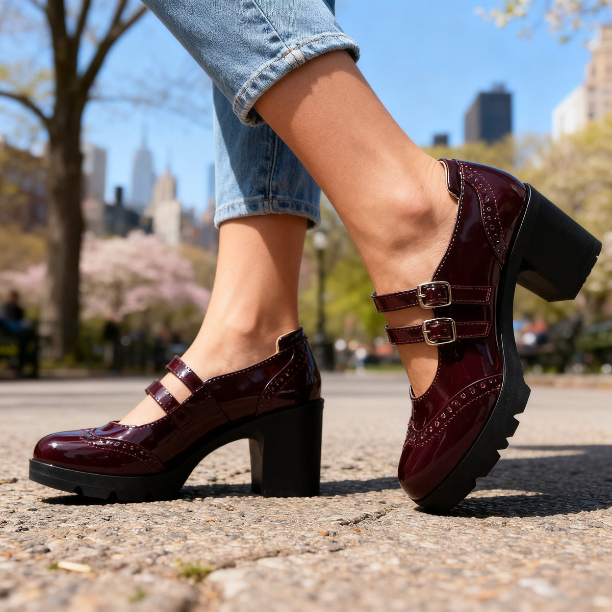 Brexley | Double Strap Platform Mary Jane Block Heel