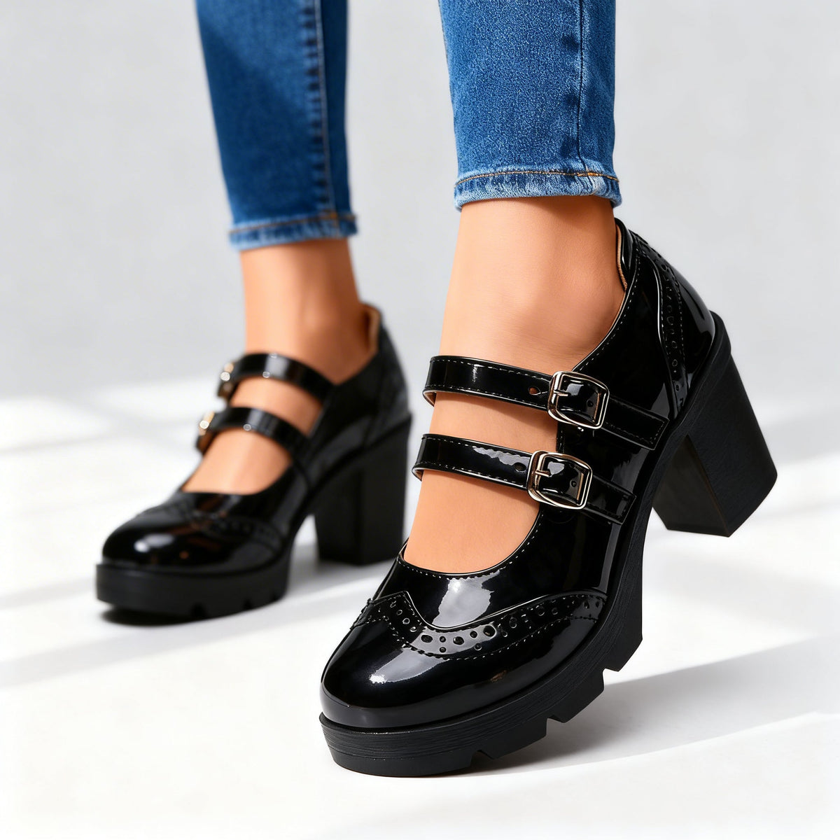 Brexley | Double Strap Platform Mary Jane Block Heel