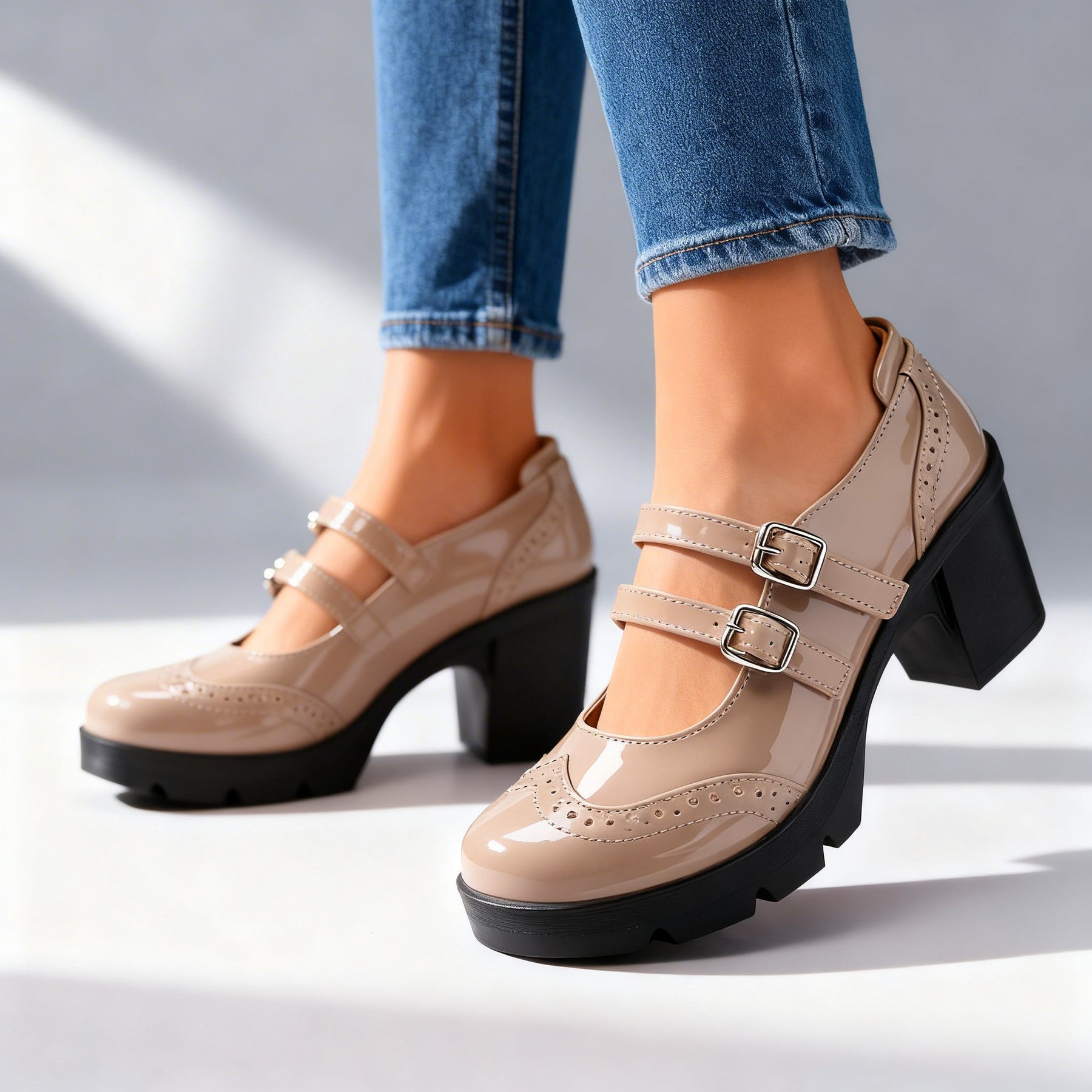 Brexley | Double Strap Platform Mary Jane Block Heel