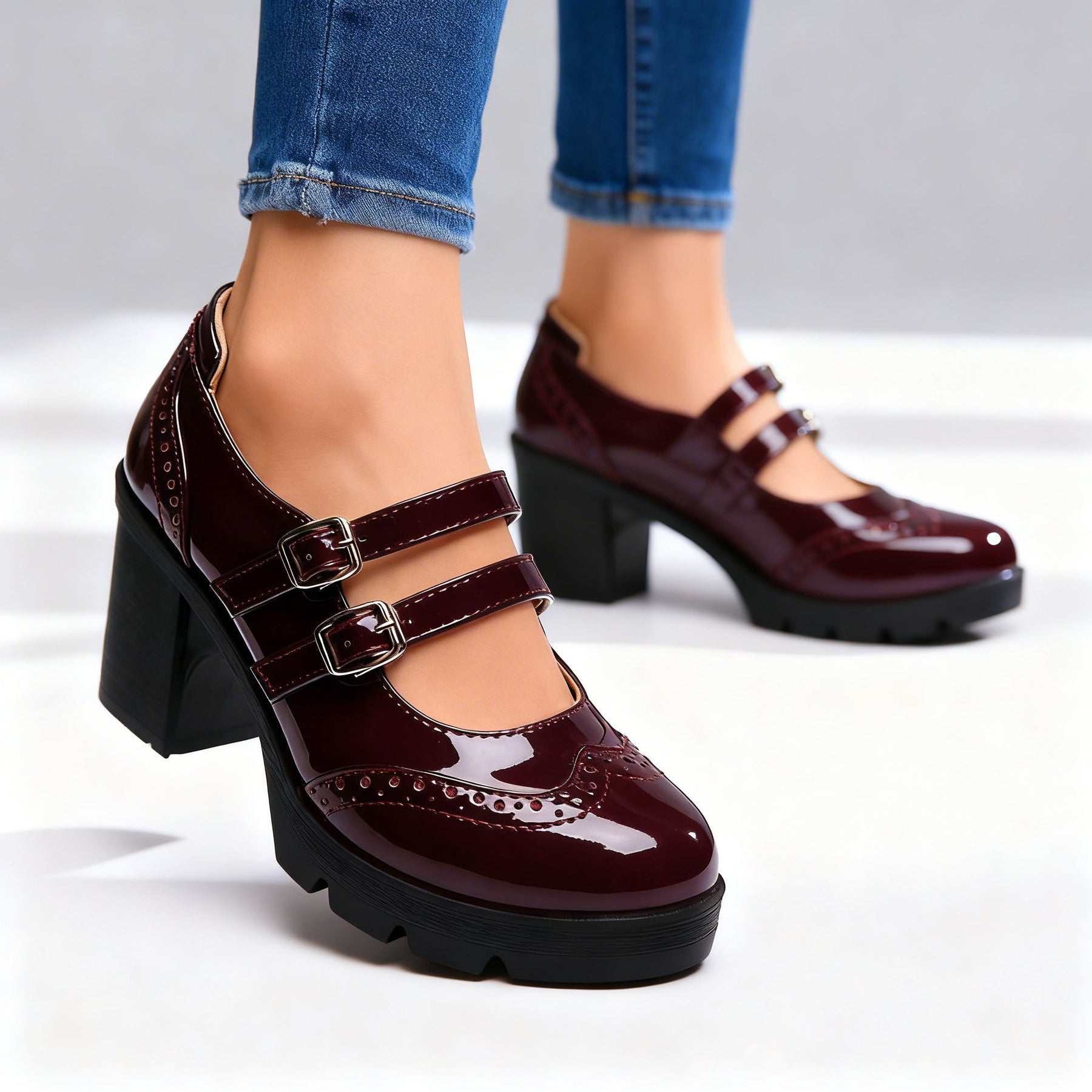 Brexley | Double Strap Platform Mary Jane Block Heel