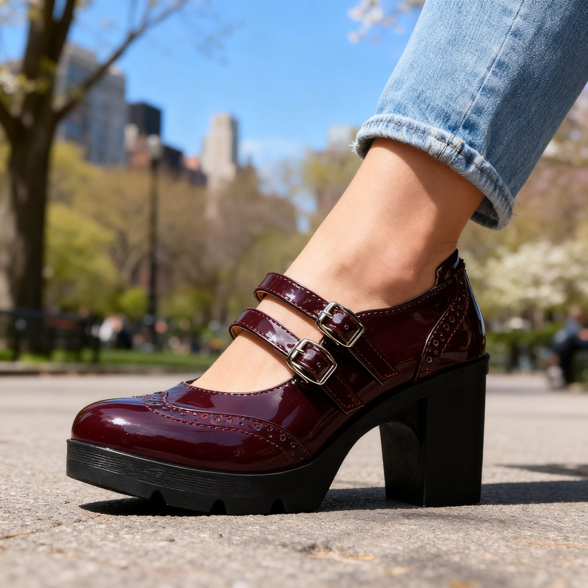 Brexley | Double Strap Platform Mary Jane Block Heel