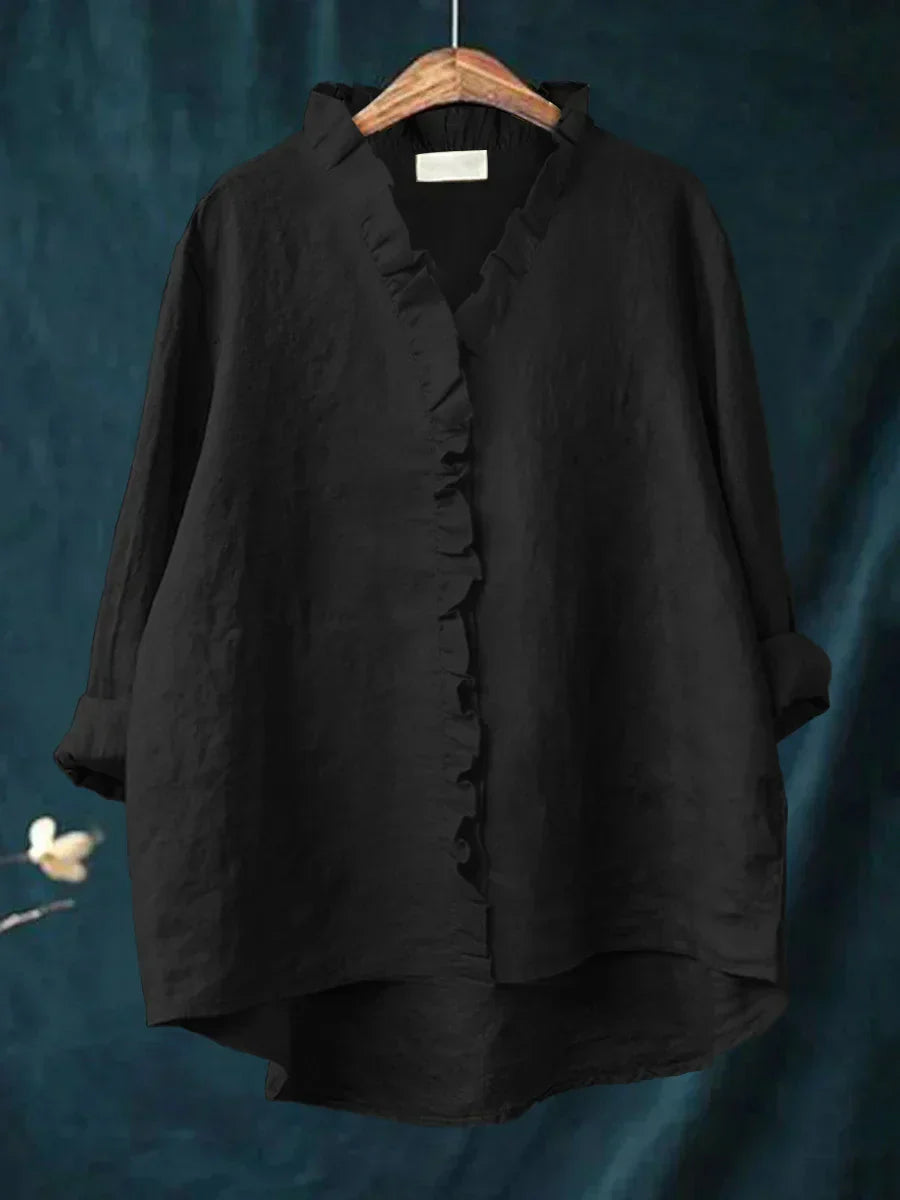 Lily | Cotton and Linen Ruffle Shirt
