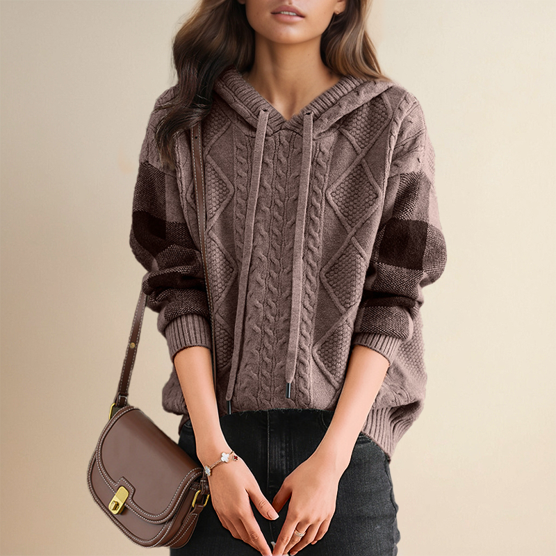 June | Emily | Cable Knit Hoodie Sweater