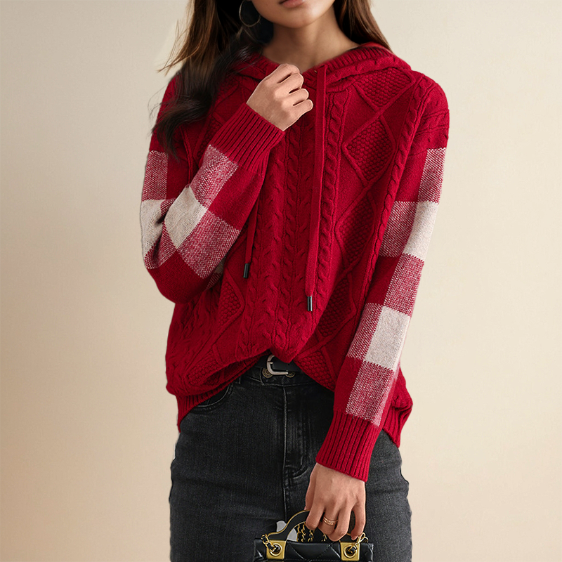 June | Emily | Cable Knit Hoodie Sweater