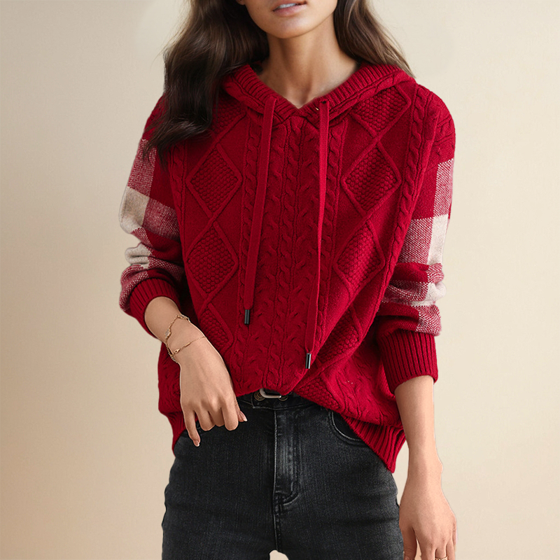 June | Emily | Cable Knit Hoodie Sweater