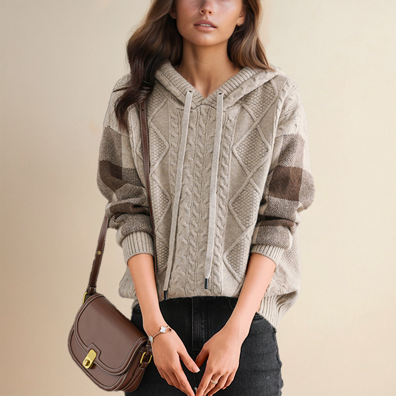 June | Emily | Cable Knit Hoodie Sweater