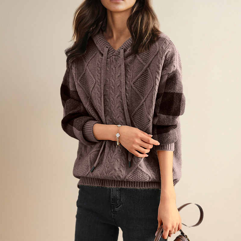 June | Emily | Cable Knit Hoodie Sweater