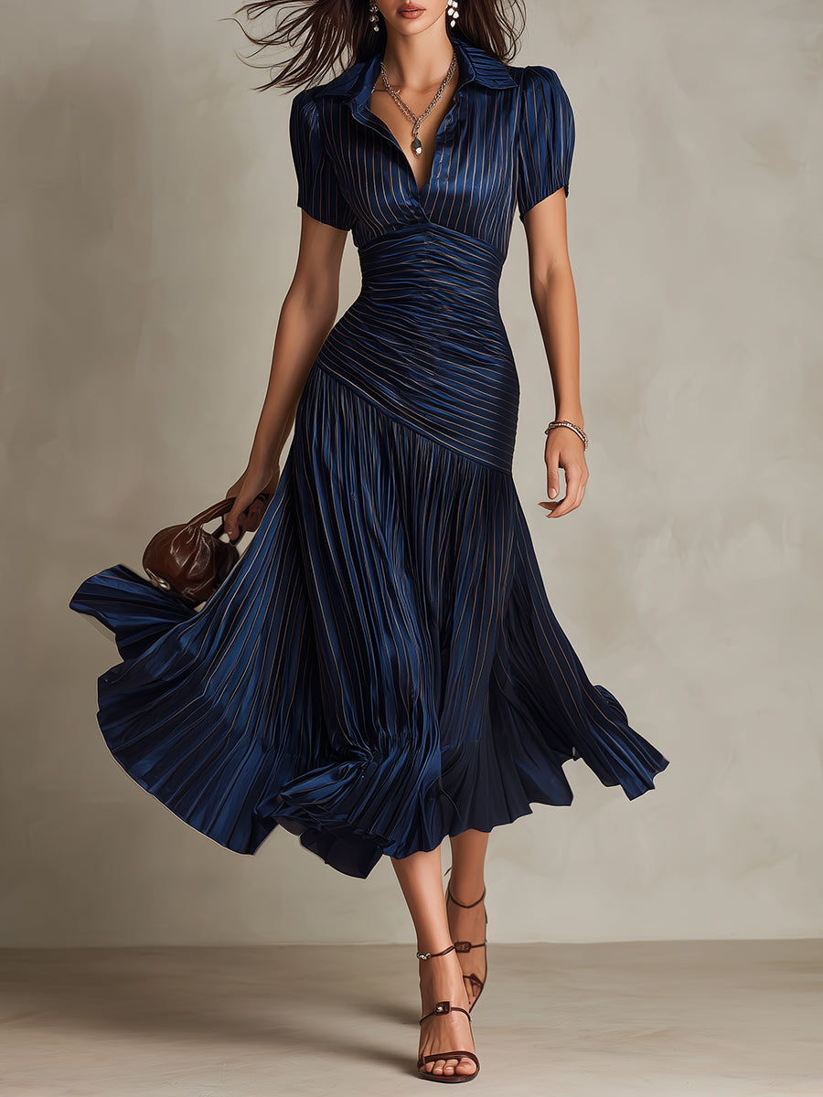Agatha | Retro Striped Satin Midi Dress