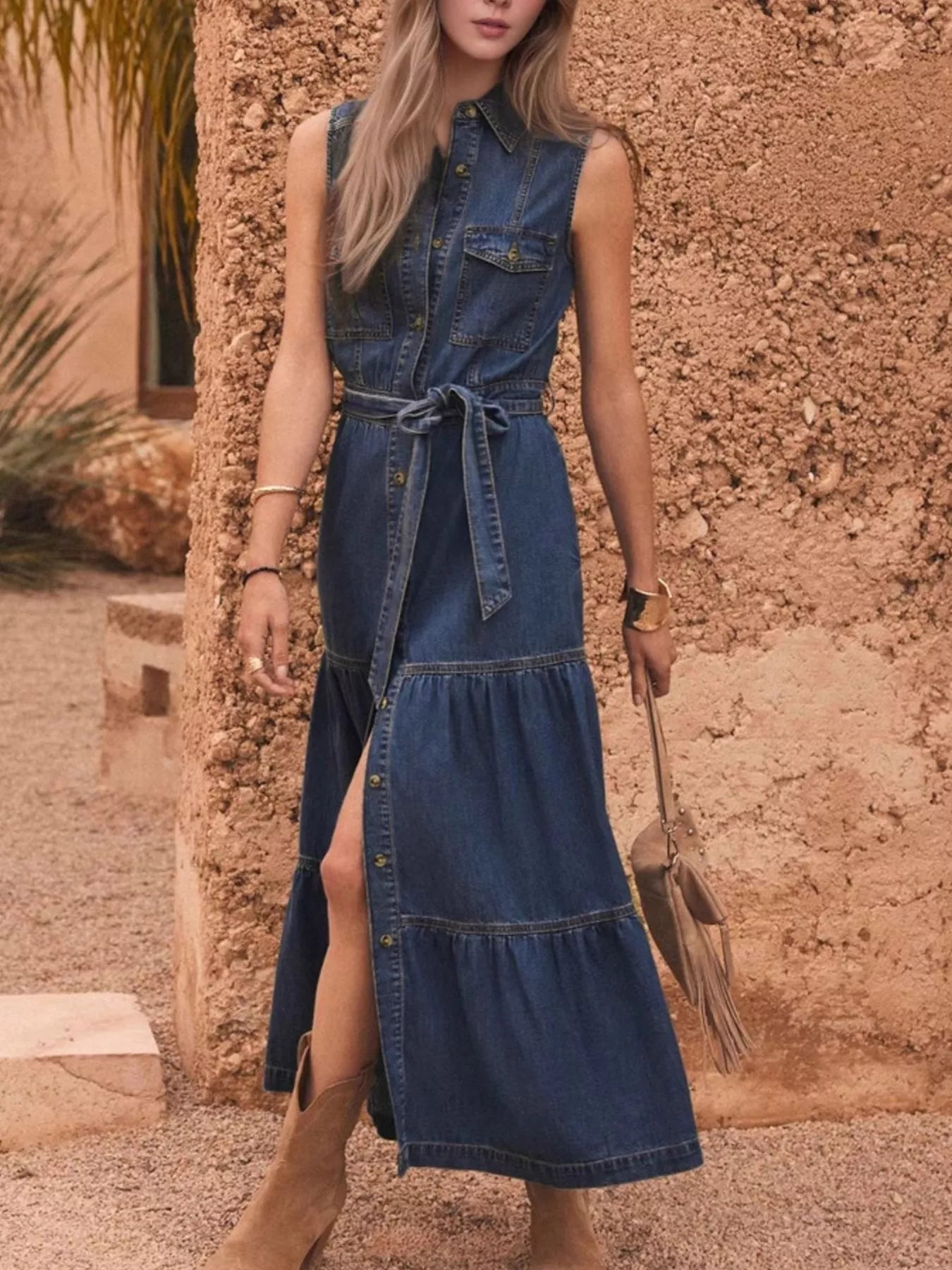 Madison | Button-Front Denim Dress