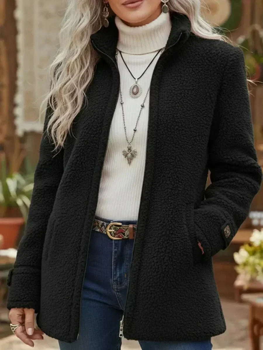 Sophia | Lambswool-Feel Full-Zip Jacket with Stand Collar