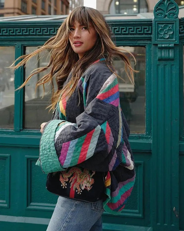Aria | Retro Patchwork Oversized Open-Front Coat