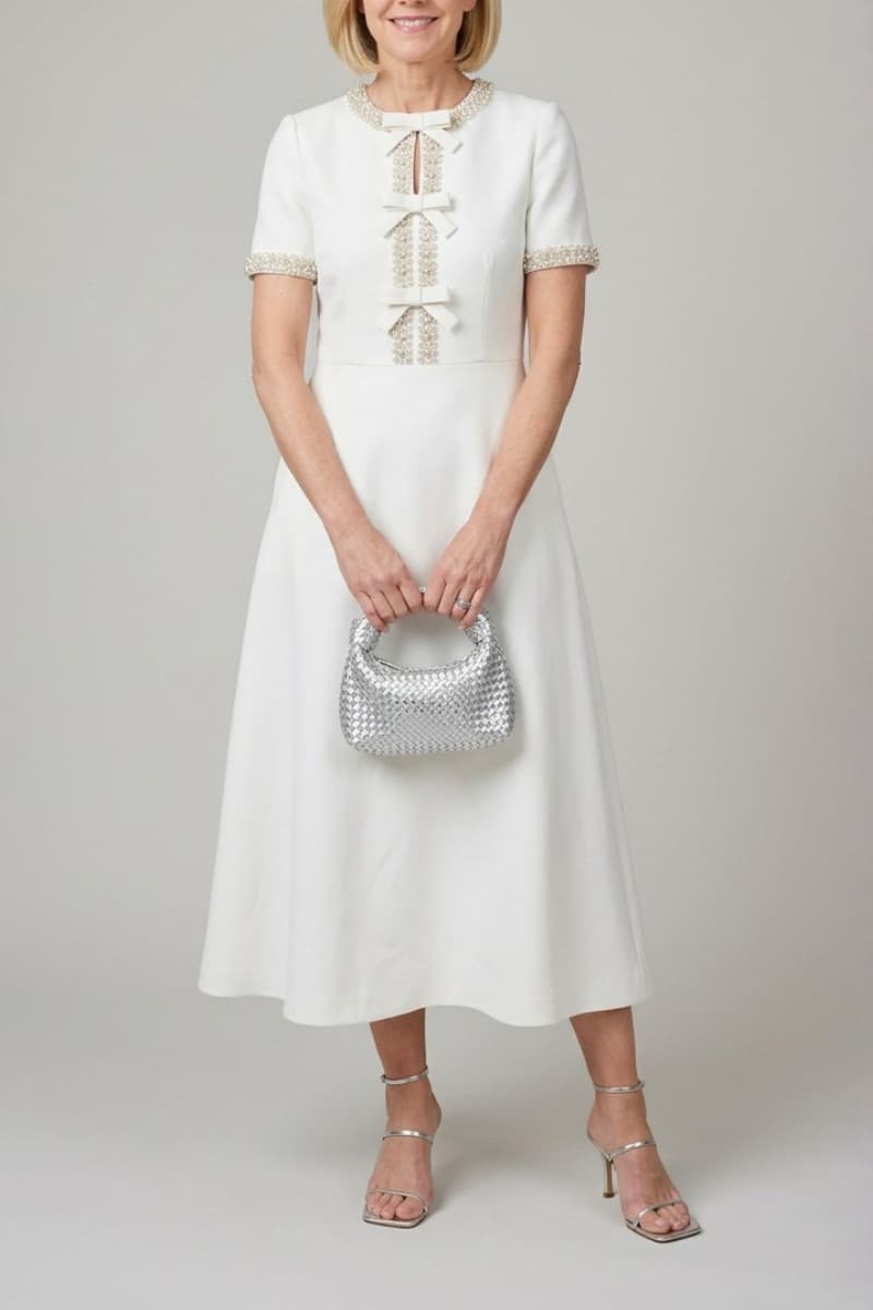 Estelle | Bow Crystal Midi Dress