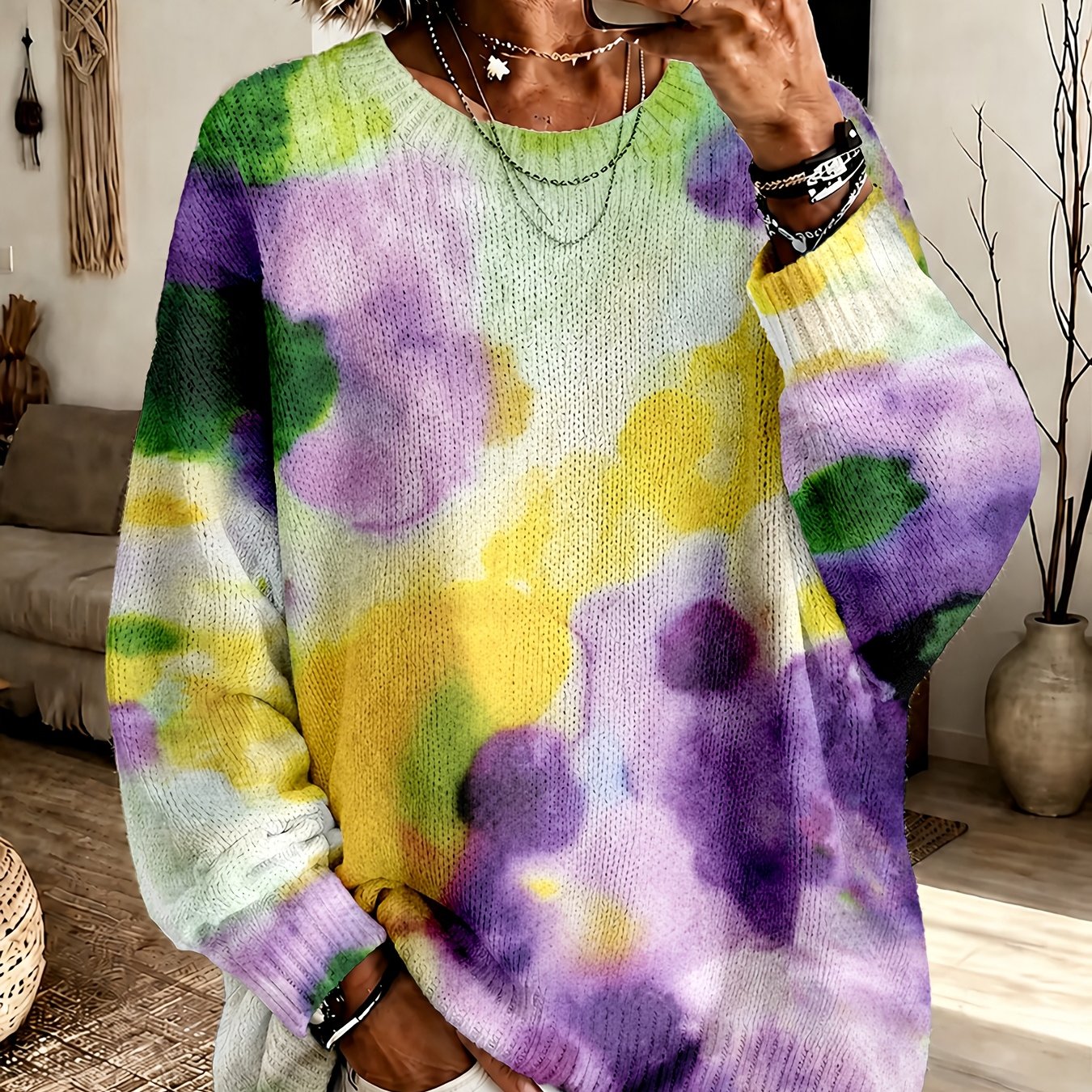 Violetta | Purple Tie-Dye Floral Knit Sweater