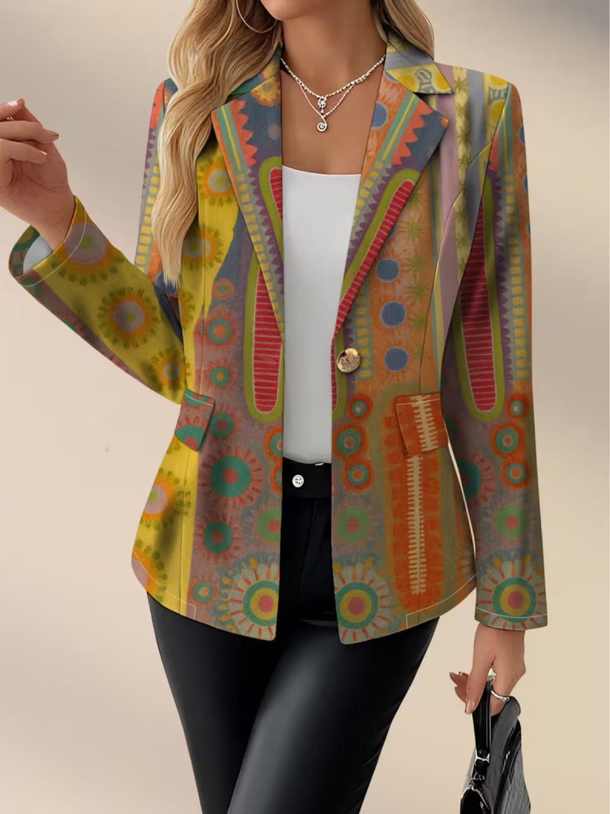 Faustine | Bohemian Medallion Print Single-Button Blazer