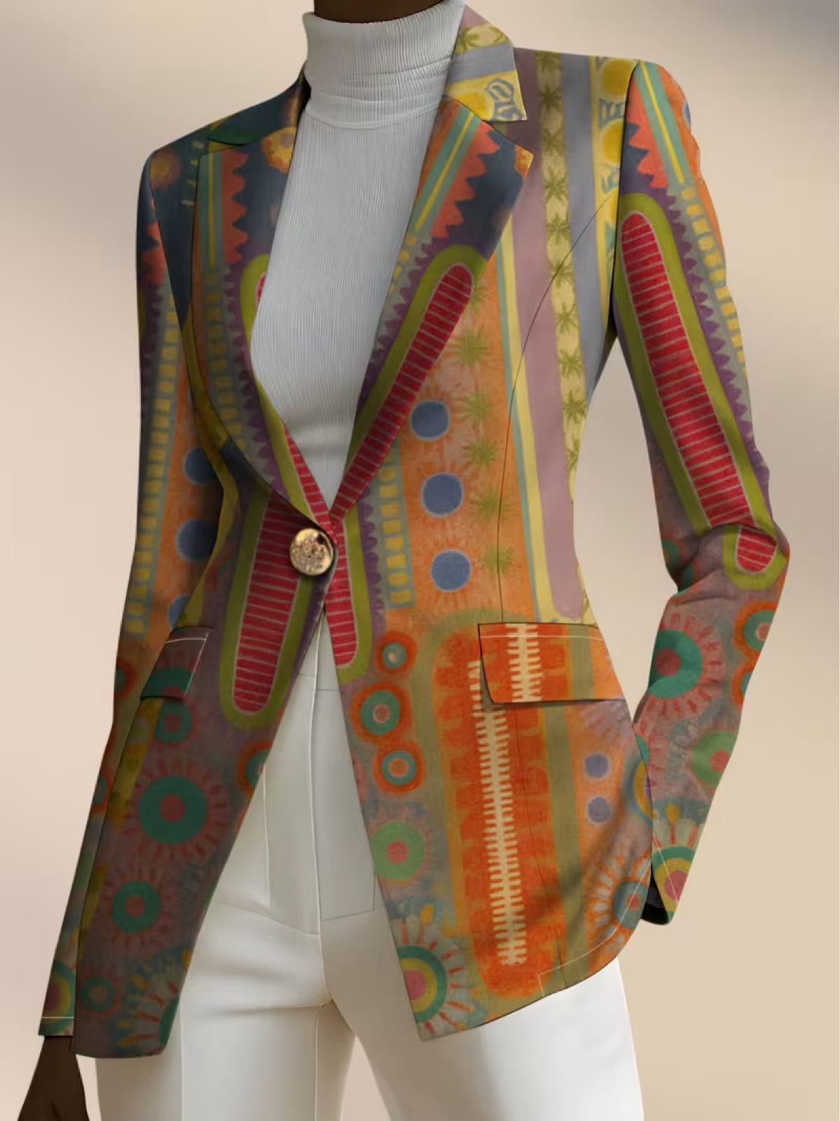 Faustine | Bohemian Medallion Print Single-Button Blazer