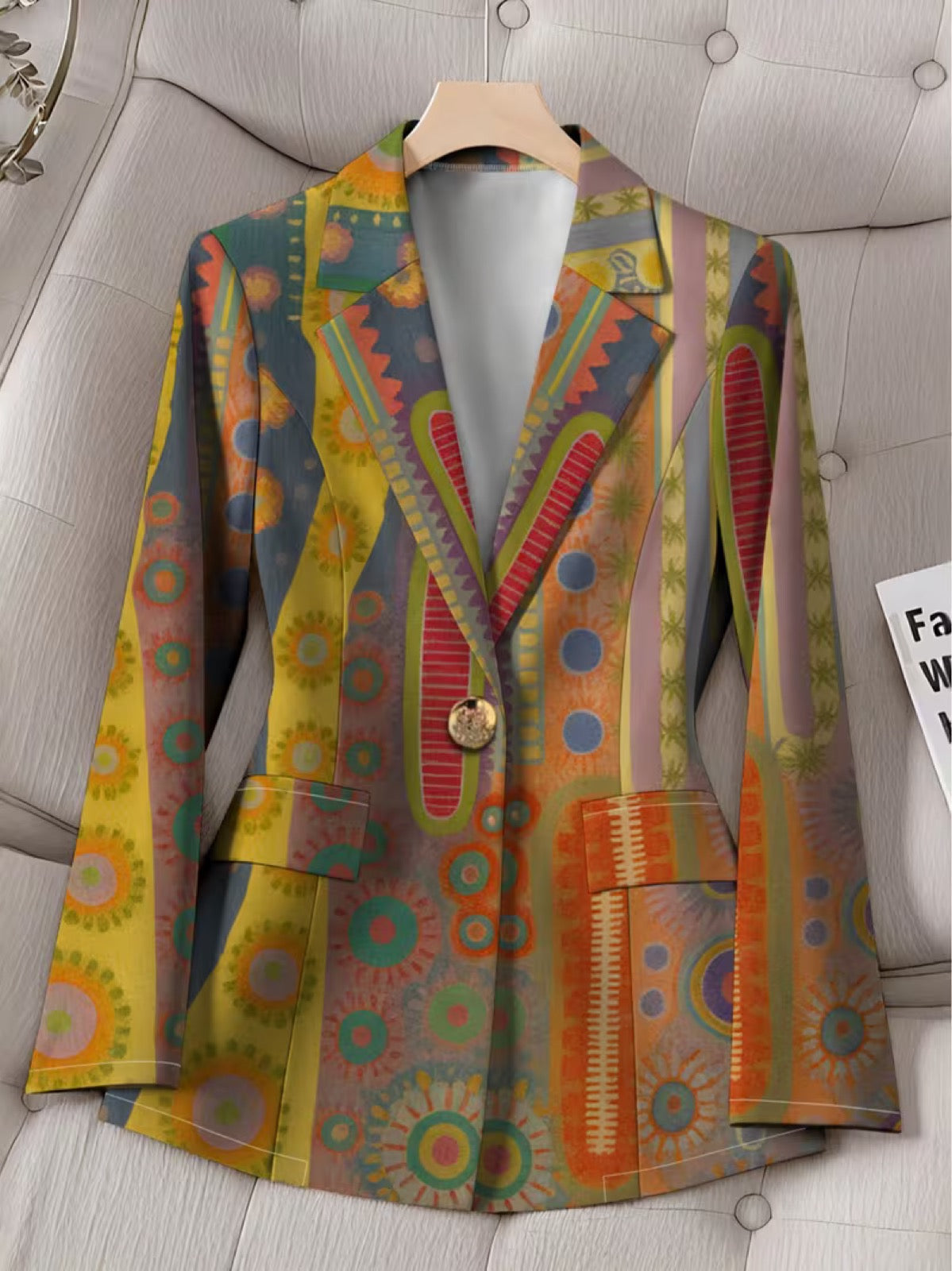 Faustine | Bohemian Medallion Print Single-Button Blazer