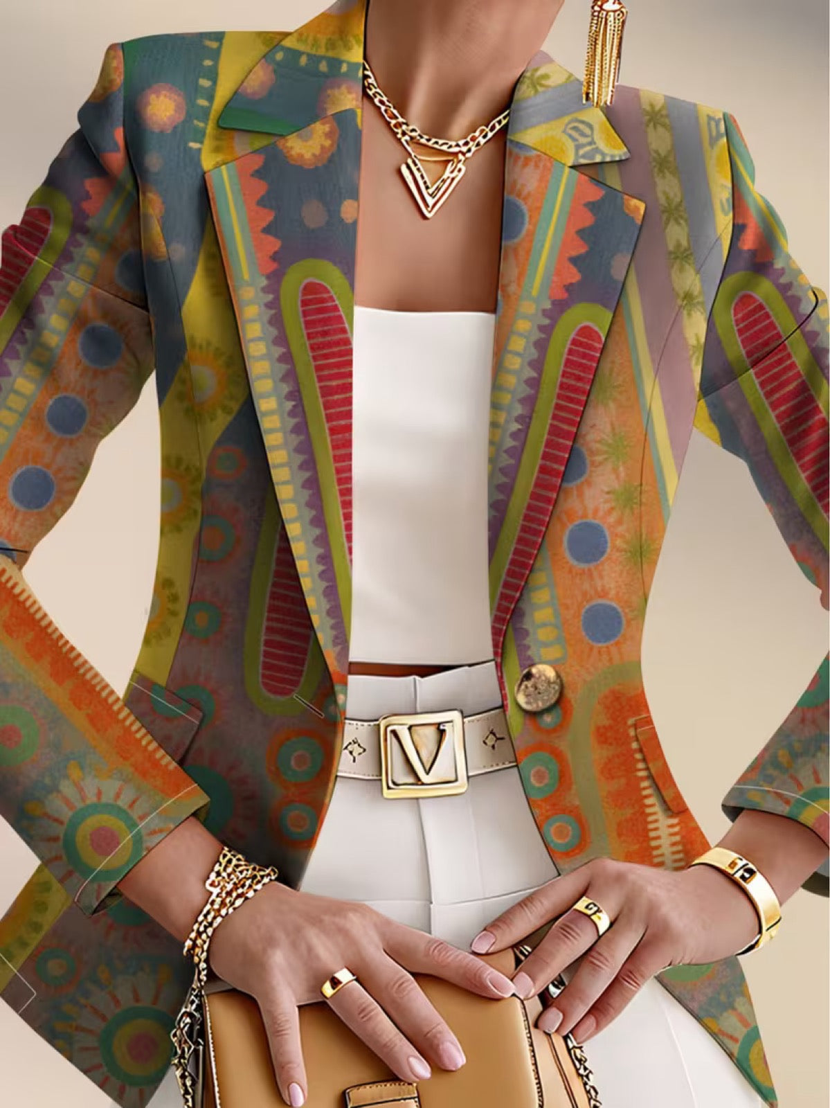 Faustine | Bohemian Medallion Print Single-Button Blazer