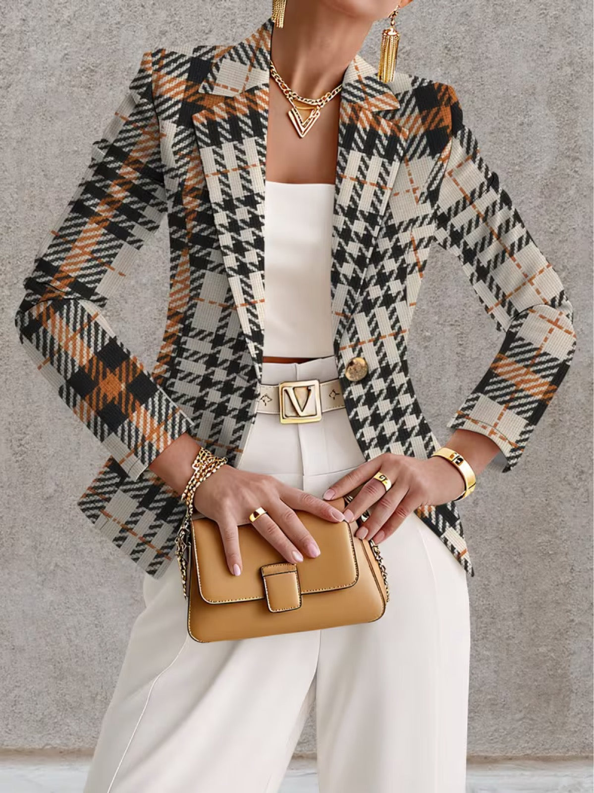 Ghislaine | Houndstooth Single-Button Tailored Blazer