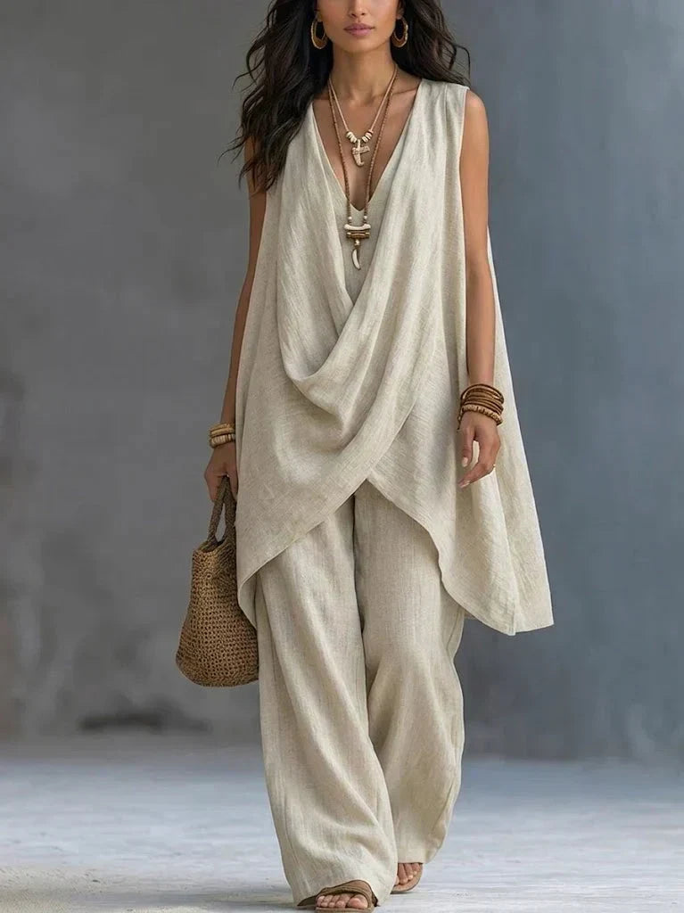 Maryse | Sleeveless Draped Two-Piece Wide-Leg Set