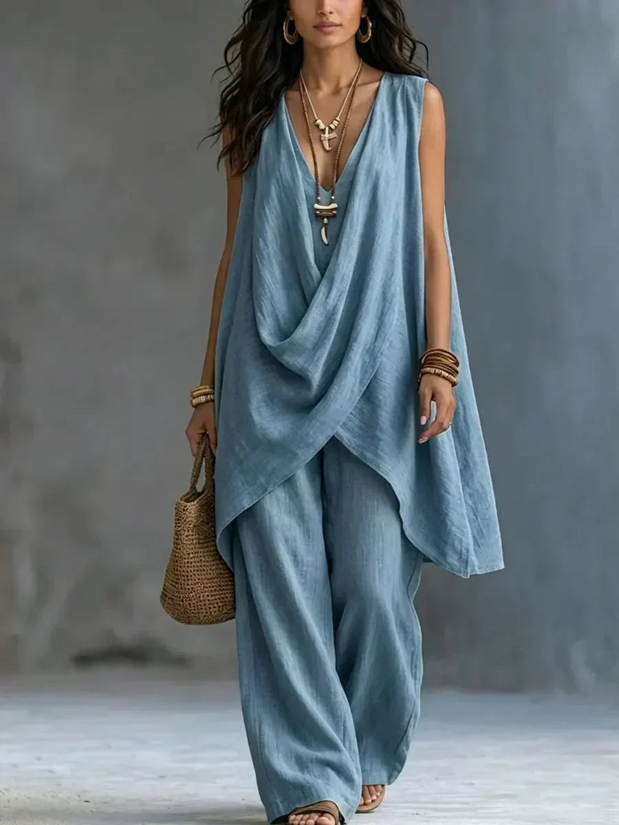 Maryse | Sleeveless Draped Two-Piece Wide-Leg Set