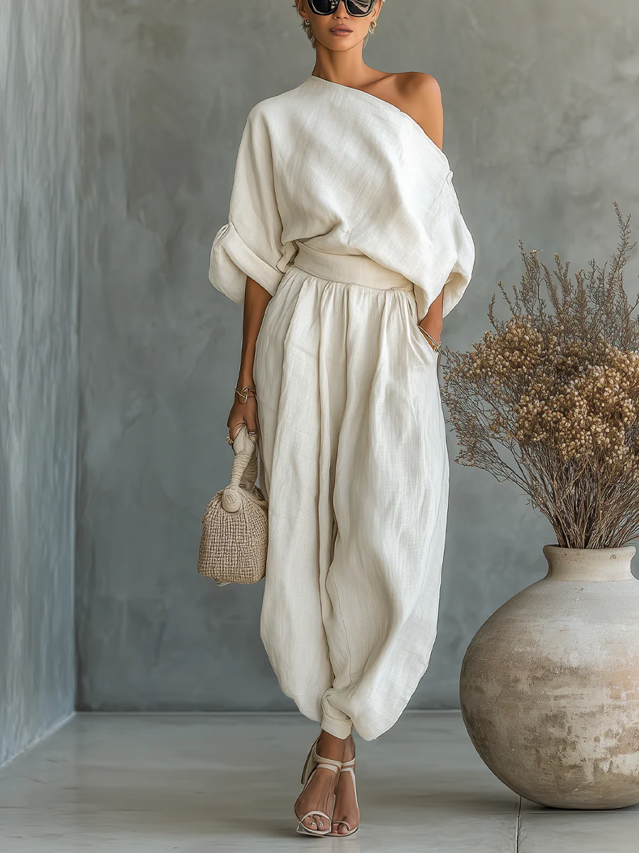 Magali | One-Shoulder Top & Wide-Leg Trouser Set
