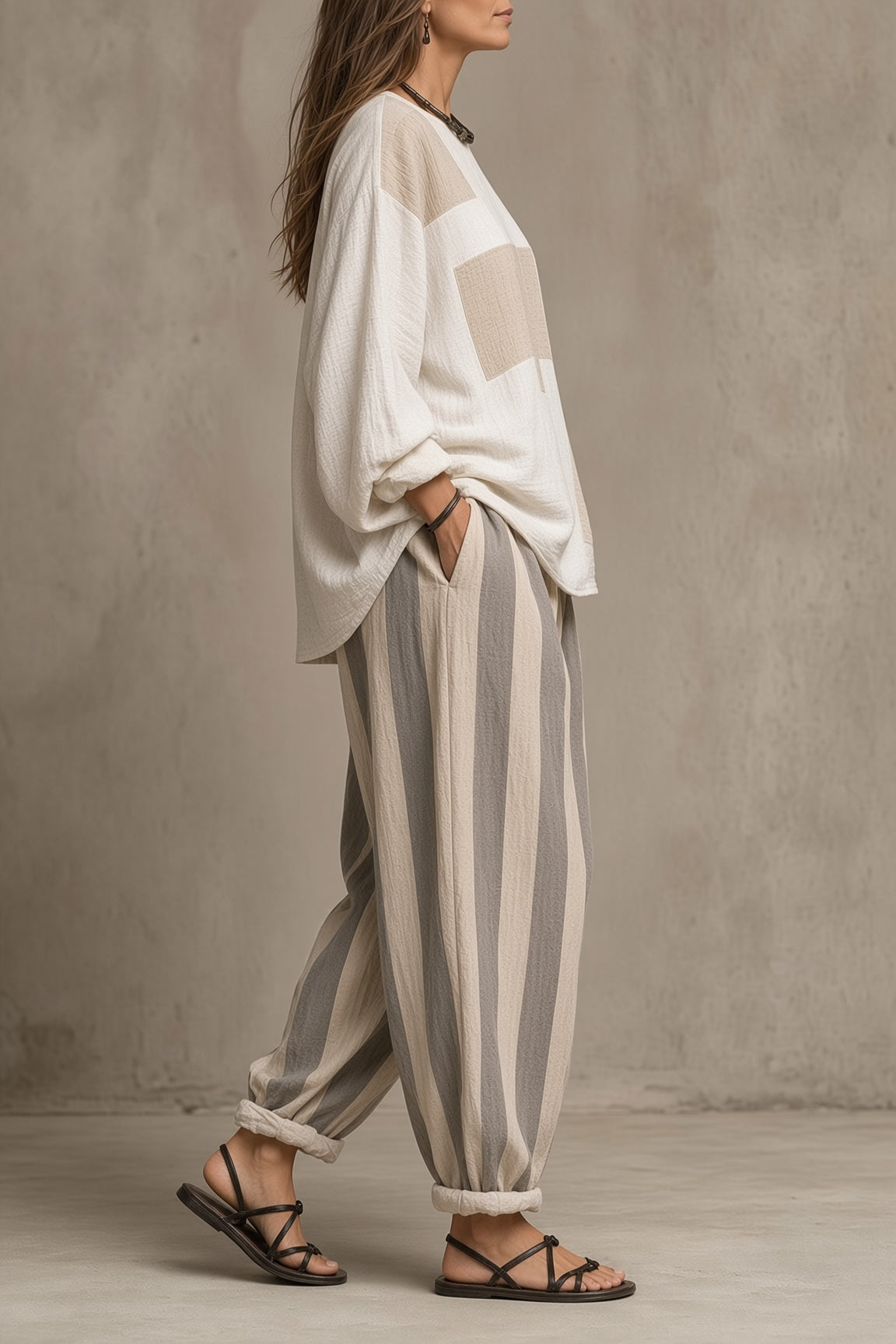Solene | Oversized Top & Striped Trouser Two-Piece Set
