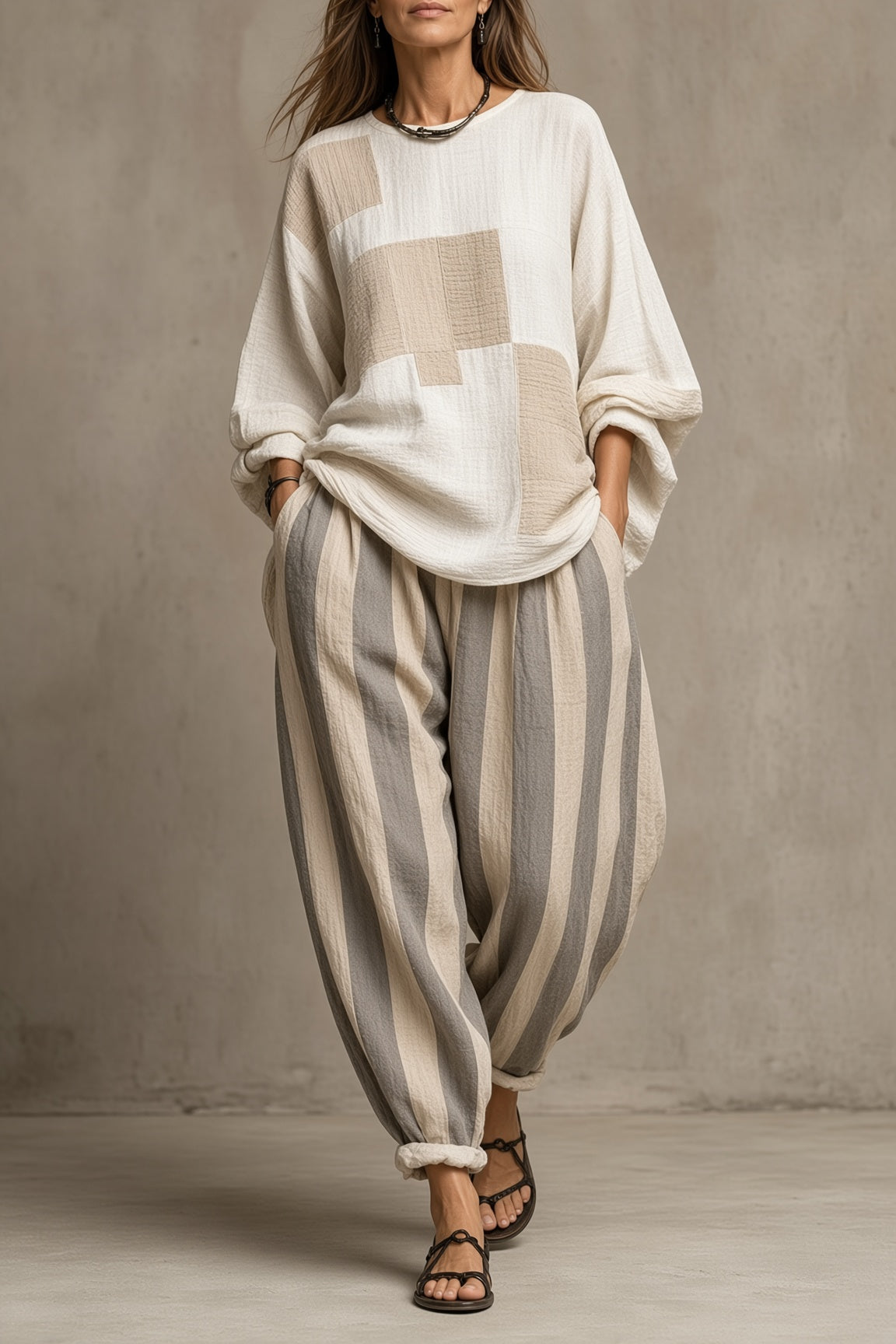 Solene | Oversized Top & Striped Trouser Two-Piece Set