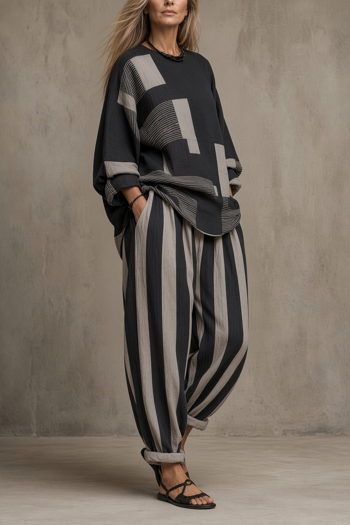 Solene | Oversized Top & Striped Trouser Two-Piece Set