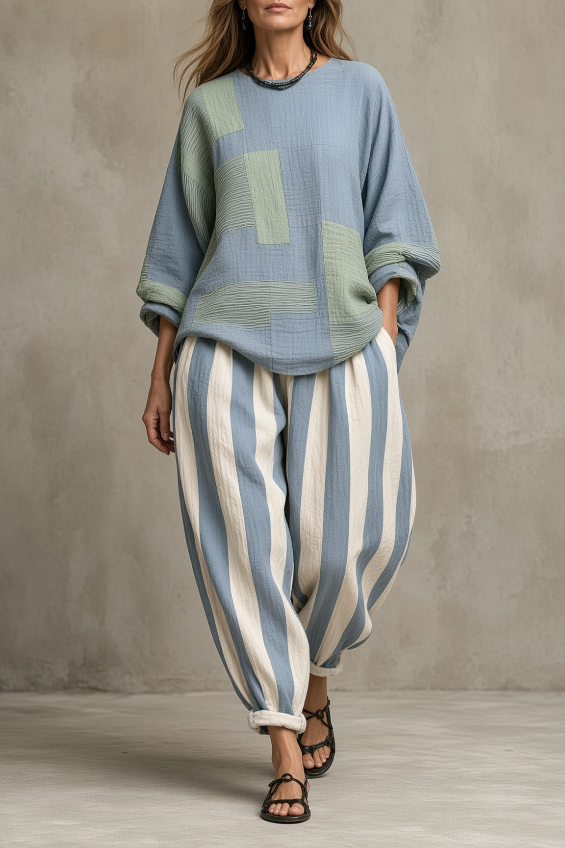 Solene | Oversized Top & Striped Trouser Two-Piece Set